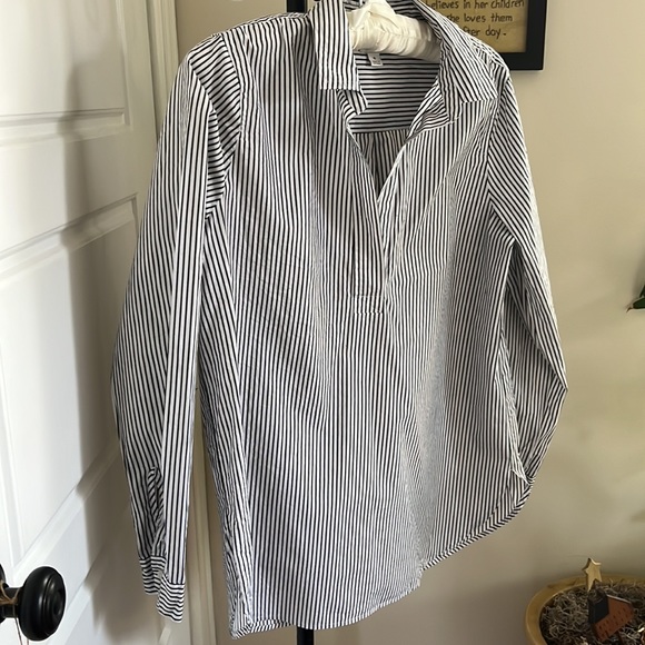 J. Crew Factory Striped Long Sleeve Popover Blouse - Picture 2 of 12